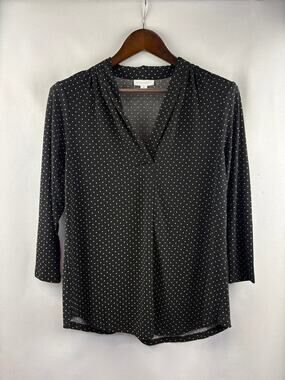 Women’s Charter Club Medium Black Blouse w/ White Polka Dots